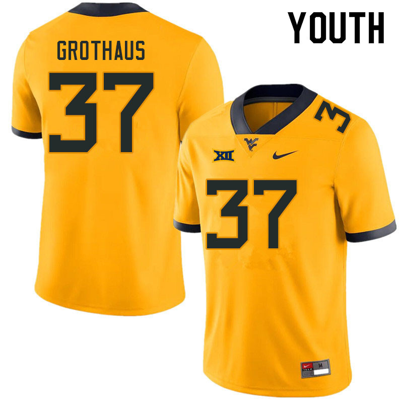 Youth #37 Parker Grothaus West Virginia Mountaineers College Football Jerseys Sale-Gold